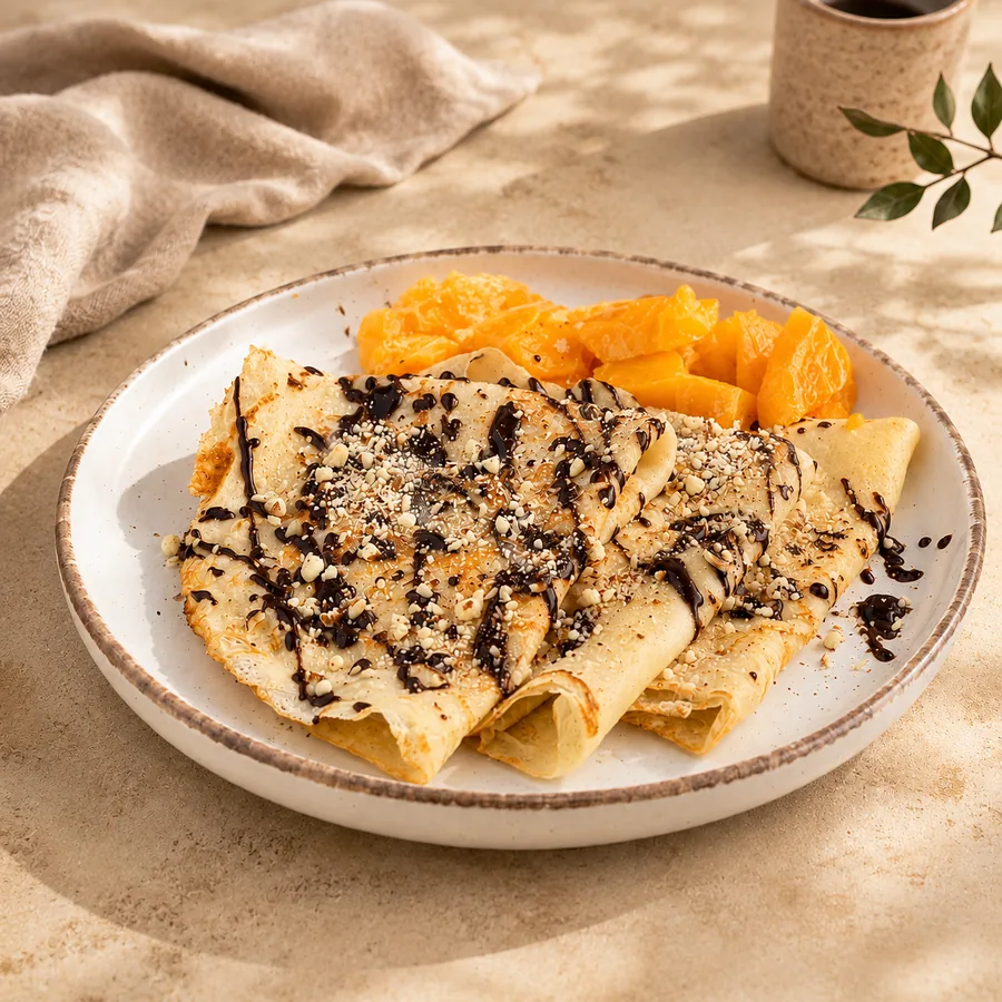 Chocolate Crepes With Seasonal Fruit